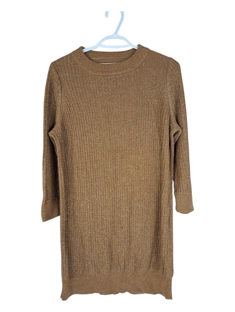 ZARA KNIT Metallic Gold Brown Ribbed Sweater Tunic Top Dress - Medium
